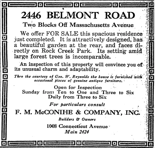 2446 Belmont Road advertisement - May 12th, 1929 (Washington Post)