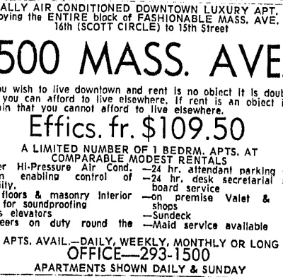 1500 Mass. Ave advertisement - January 26th, 1969 (Washington Post)