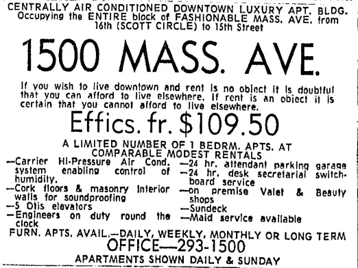 1500 Mass. Ave advertisement - January 26th, 1969 (Washington Post)