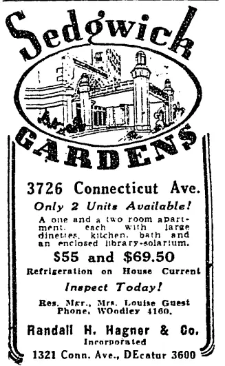 Sedgewick Gardens advertisement - September 1st, 1939