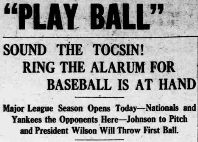 Play Ball - April 10th, 1913 (Washington Herald)