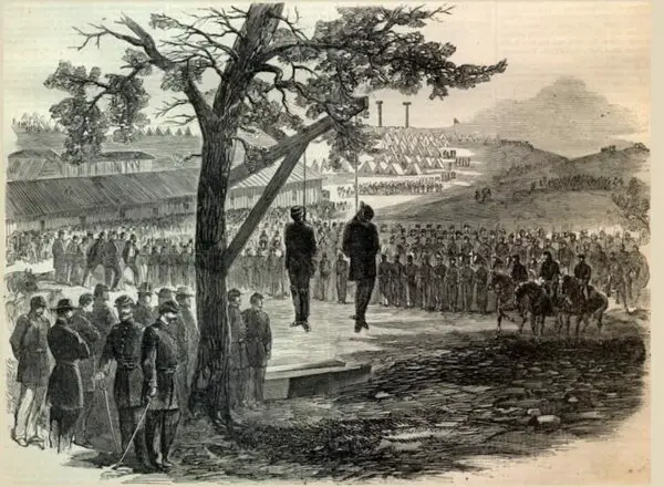 Hanging at Ft. Granger of William O Williams and Gip Peters Harper’s Weekly July 4 1863