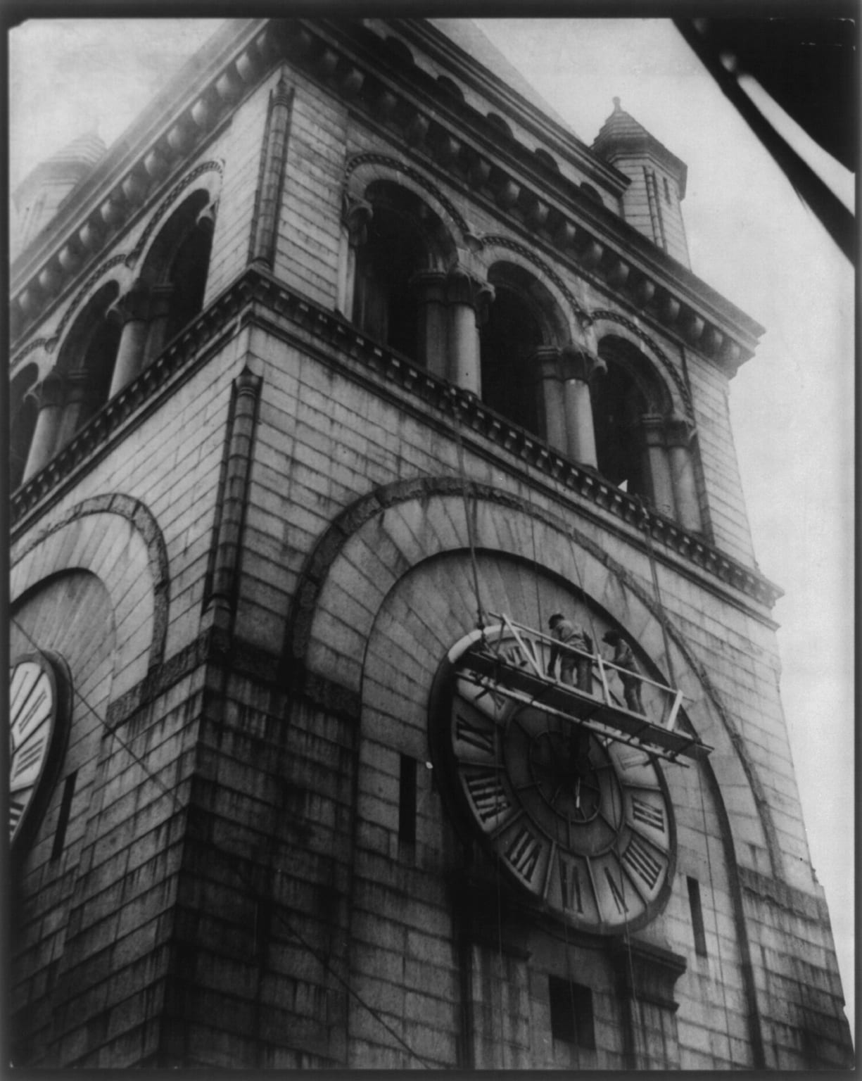 work being performed on the clock tower