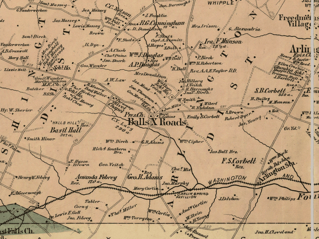 Atlas of fifteen miles around Washington, including the counties of Fairfax and Alexandria, Virginia / compiled and published from actual surveys by G.M. Hopkins. (1878)