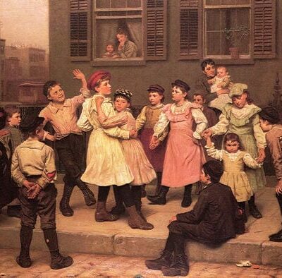 The Sidewalk Dance - Handpainted Oil Painting by John George Brown (1894)