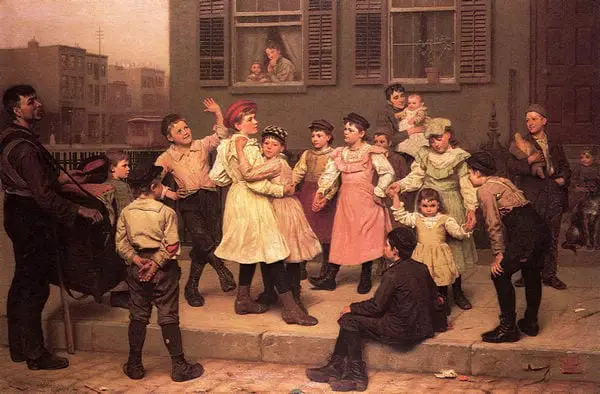 The Sidewalk Dance - Handpainted Oil Painting by John George Brown (1894)