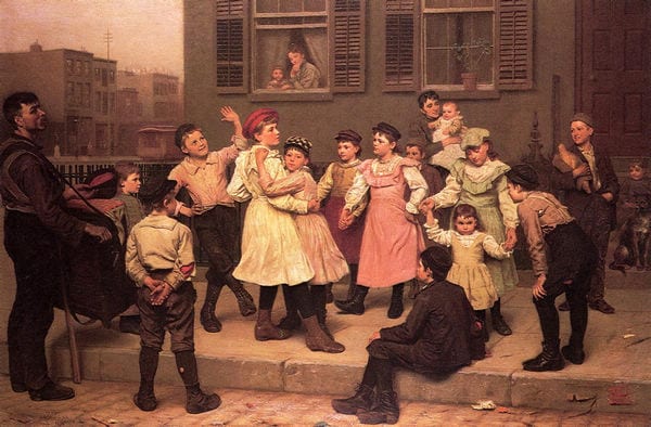 The Sidewalk Dance - Handpainted Oil Painting by John George Brown (1894)