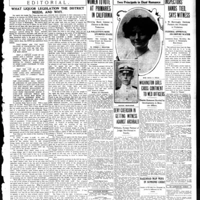 front page of the Washington Times - May 13th, 1912
