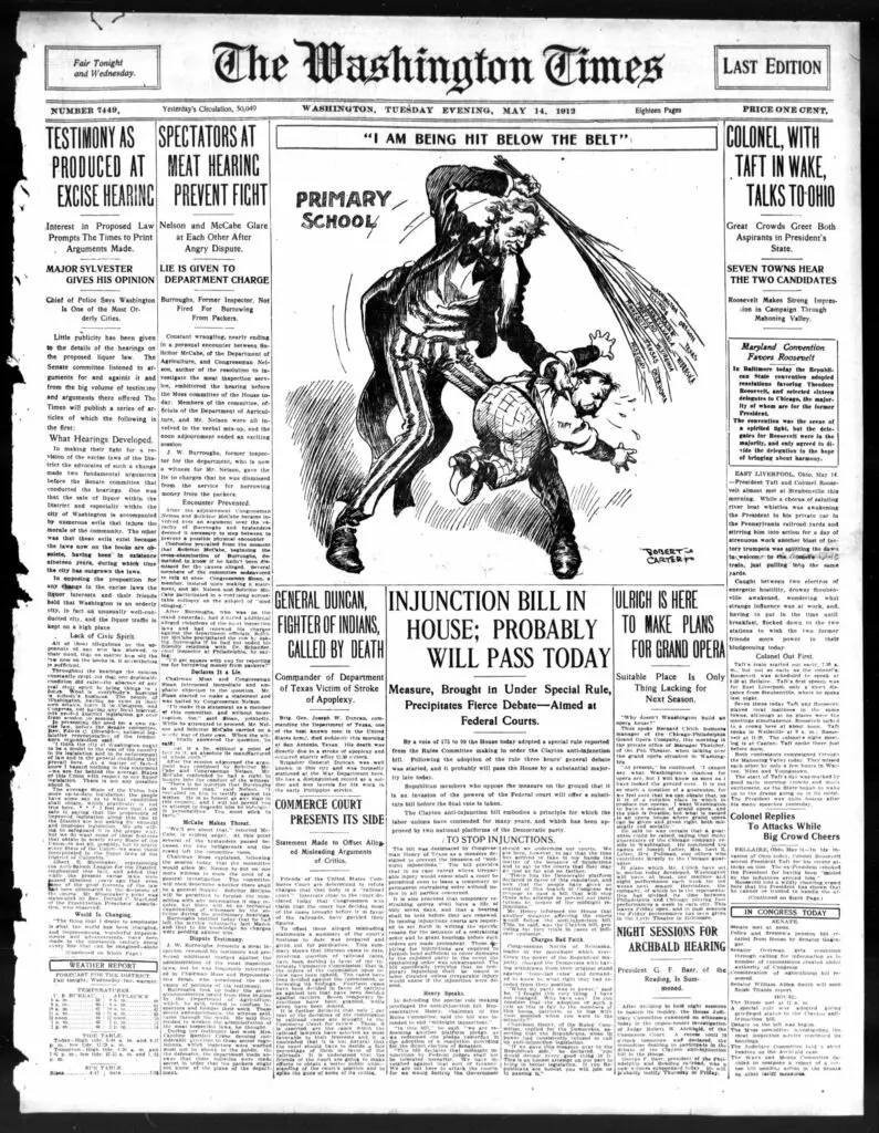 front page of the Washington Times - May 14th, 1912