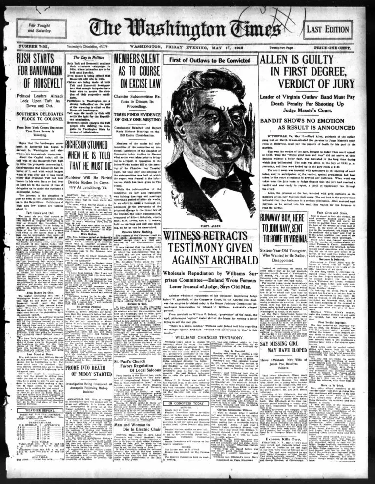 front page of the Washington Times - May 17th, 1912