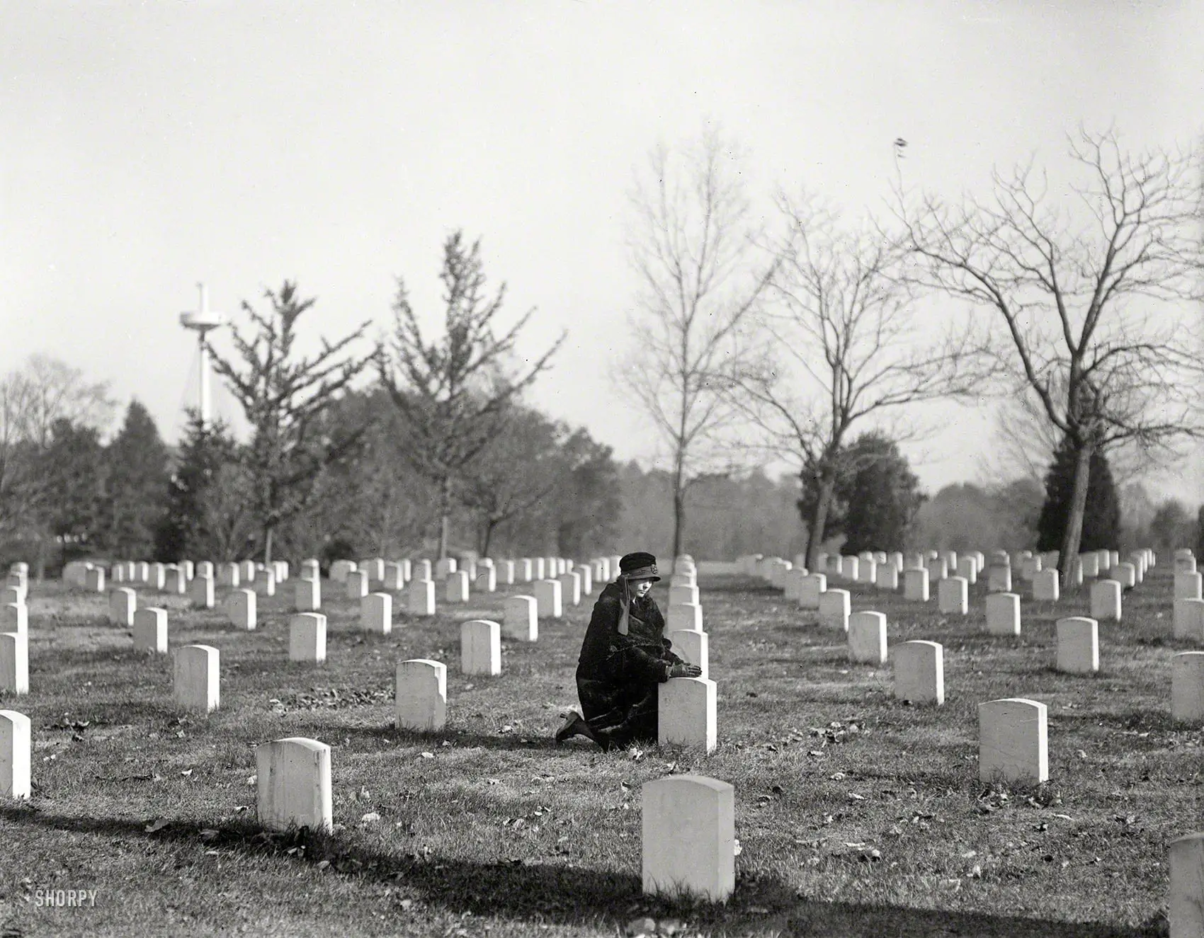 "Arlington National Cemetery, 1922." With the USS Maine Memorial rising at left. Harris & Ewing Collection glass negative.