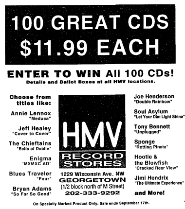 HMV Record Stores ad (Washington Post)