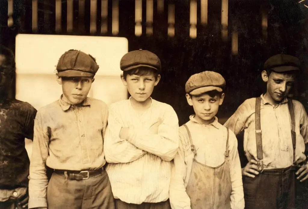 Some of the youngsters on day shift (next week on night shift) at Old Dominion Glass Co., Alexandria, Va. I counted 7 white boys and several colored boys that seemed to be under 14 years old. The youngest ones would not give names, but the following are a few: Frank Ellmore, 913 Gibbon St., apparently ten or eleven. Been there three months. Dannie Powell, 307 Columbus St. Henry O'Donnell, 1925[?] Duke St. Leslie Mason, 912 Wilke St. See also photos and labels 2260 to 2271 and report. Location: Alexandria, Virginia.