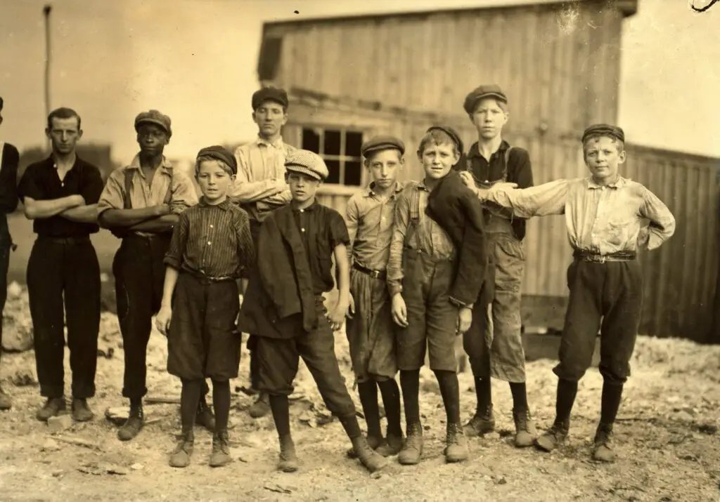 A few of the young boys working on the night shift at the Alexandria (Va.) Glass Factory. See also photos and labels 2260 to 2271. Location: Alexandria, Virginia.