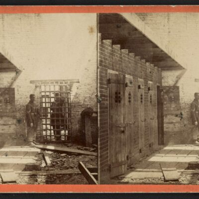 Photograph shows soldiers inside prison area where slaves were held.