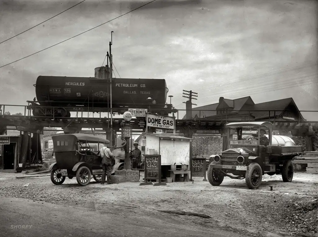 "Dome Oil Co., Takoma Park." In Maryland in 1921, a gritty diorama of the Petroleum Age.
