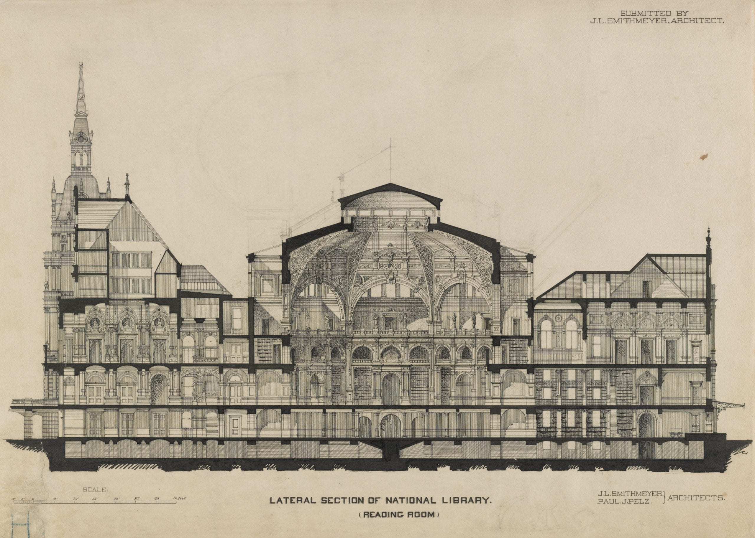 lateral section of the proposed National Library at Judiciary Square