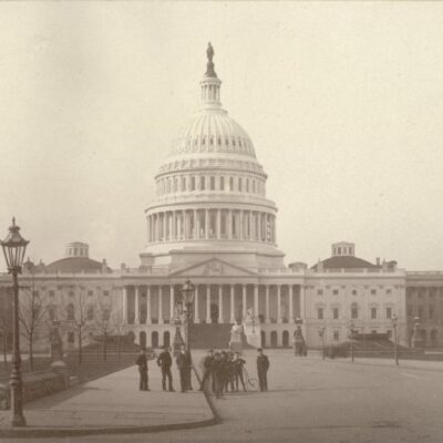 Newsmen in front of the Capitol Building