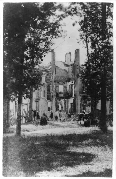 Photo shows the mansion called Falkland, built in the 1850s as a summer residence and burned by either Confederate troops or camp followers on July 12, 1864.