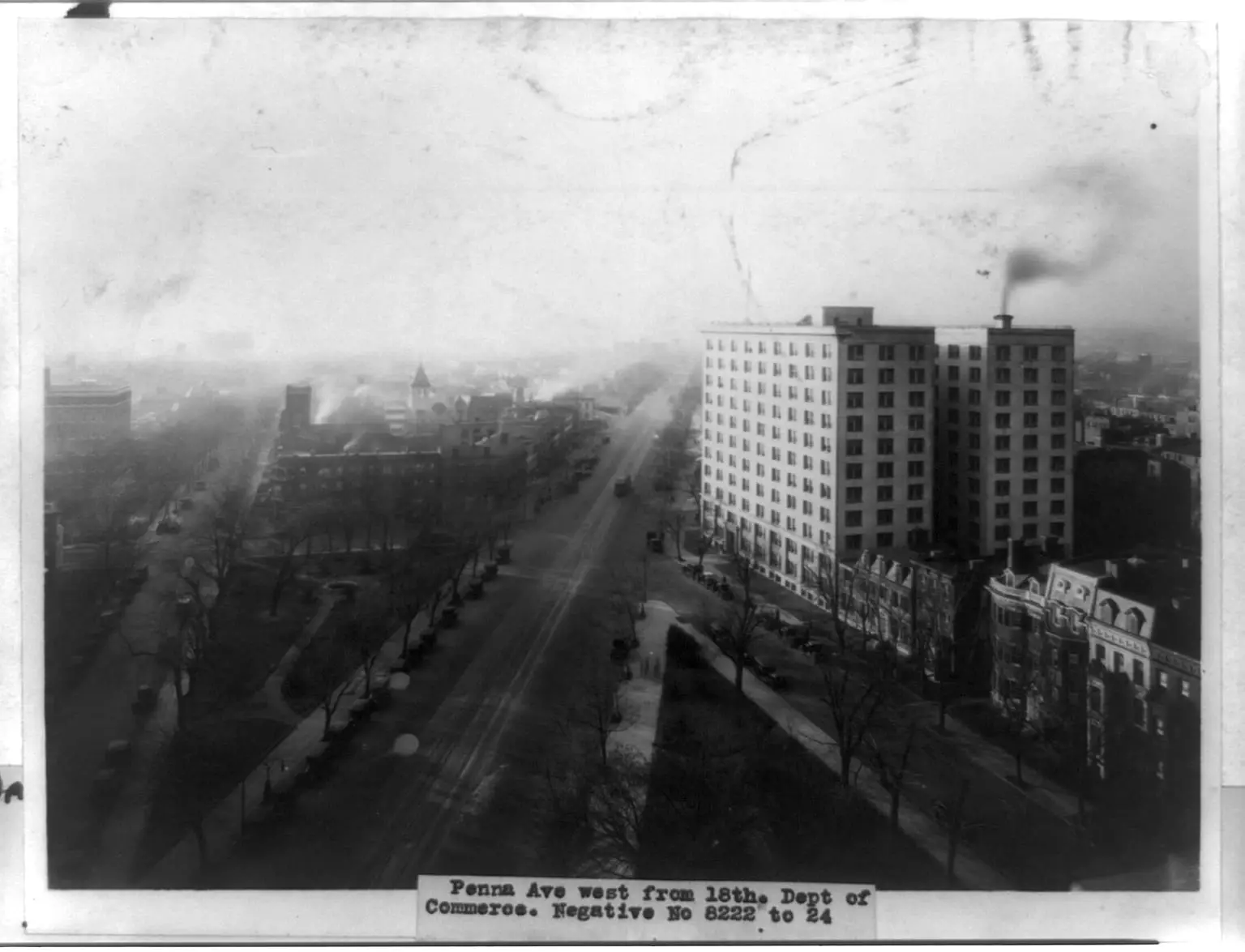 Bird's-eye view of Pennsylvania Avenue west from 18th Street, Washington, D.C., showing the Department of Commerce