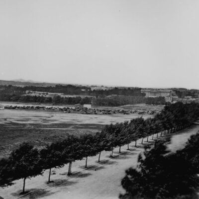 General view of the city from the south toward the Treasury Building and the White House. Cows are grazing near Tiber Creek.