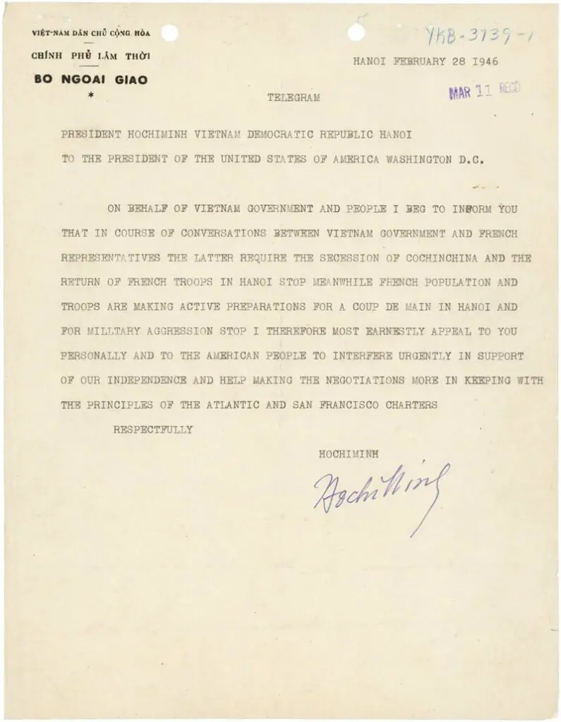 telegram from Ho Chi Minh to Harry Truman