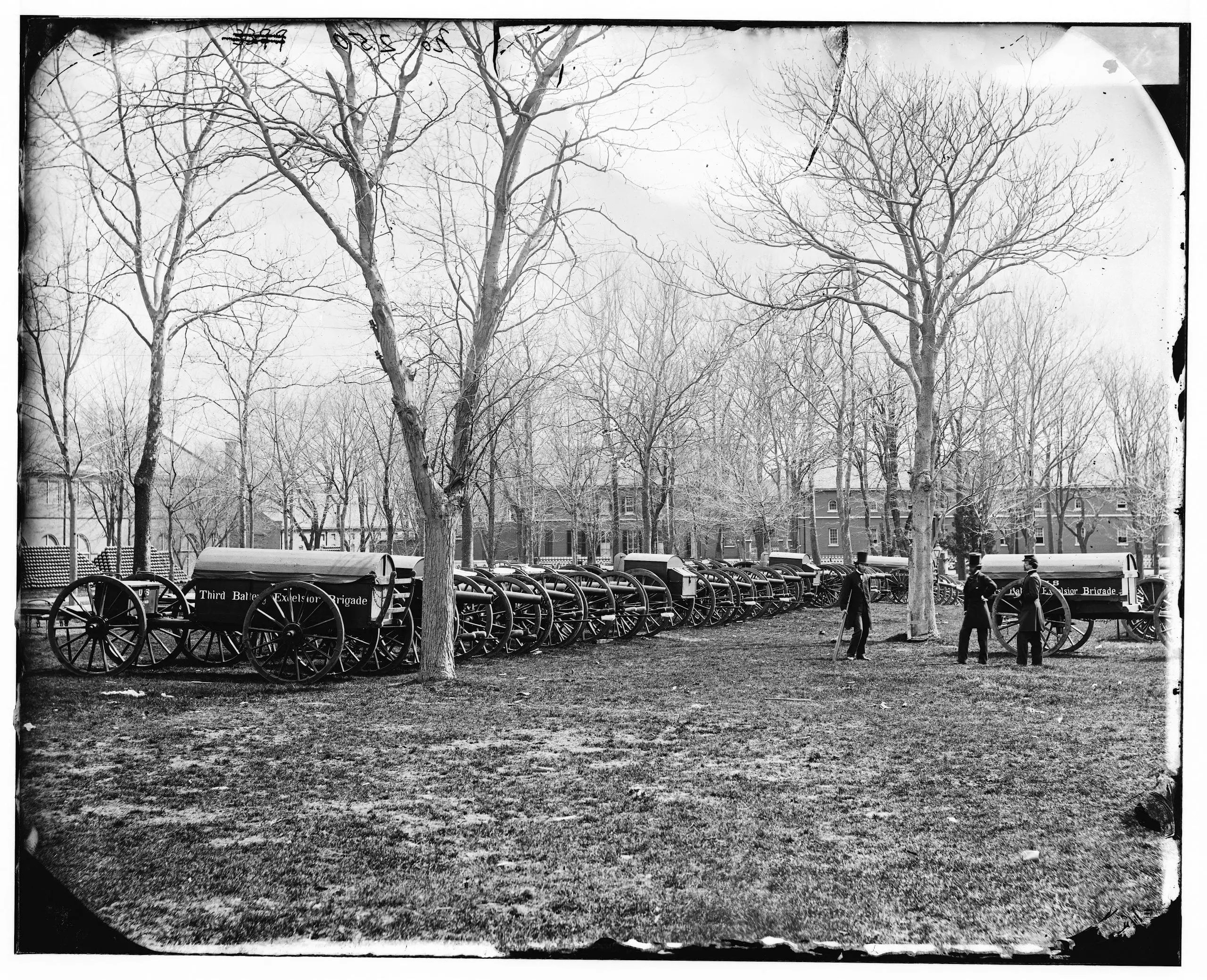 Washington, D.C. Park of Wiard guns at the Arsenal; H.L. Stuart, Nathaniel P. Willis, and Gen. Daniel E. Sickles at right