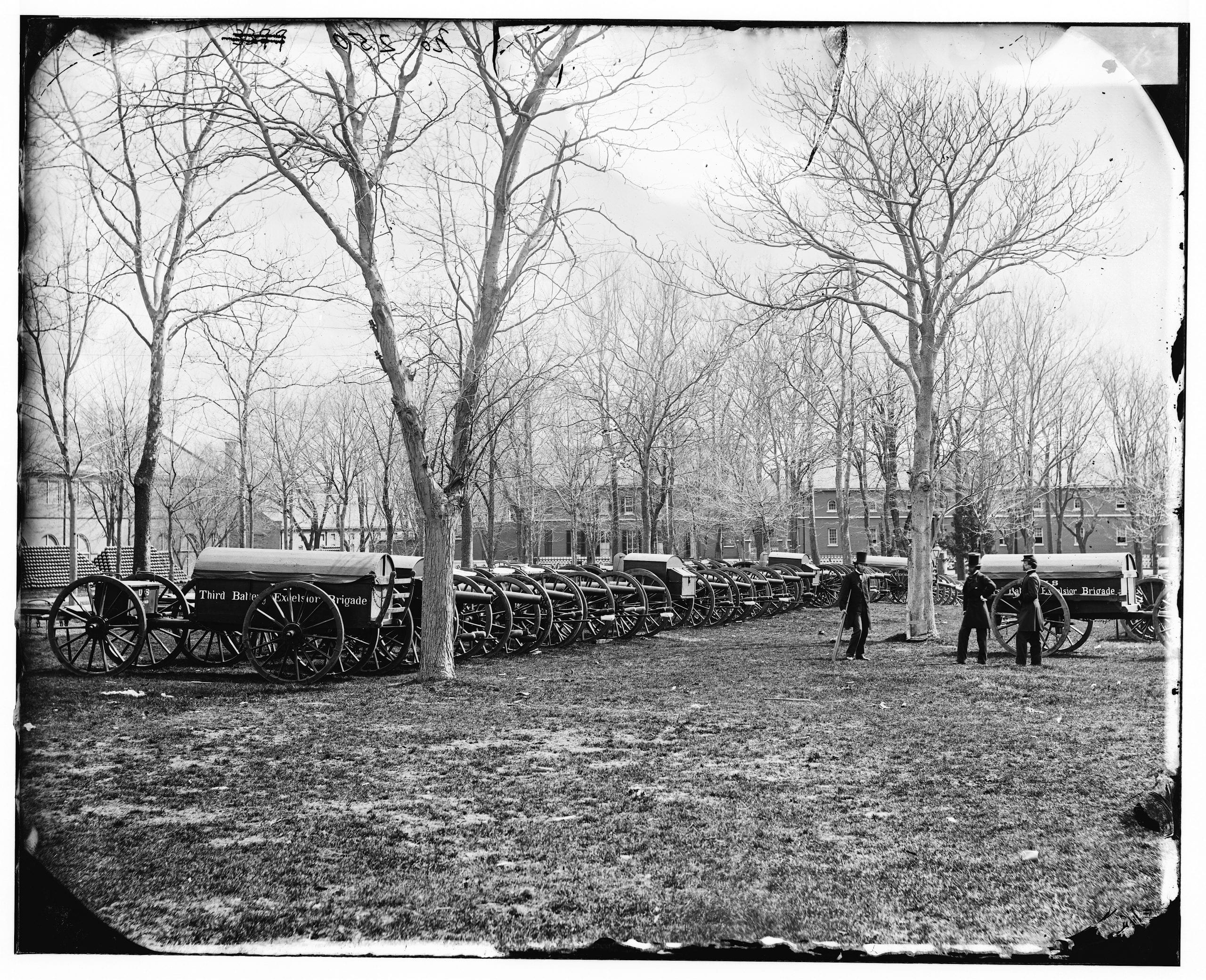 Washington, D.C. Park of Wiard guns at the Arsenal; H.L. Stuart, Nathaniel P. Willis, and Gen. Daniel E. Sickles at right