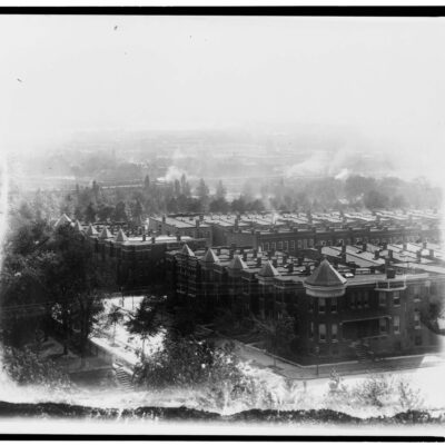 Aerial view of Washington, D.C., looking south, southwest, from old Providence Hospital, showing E Street, Duddington Place, F Street, S.E., between 1st and 2nd Streets
