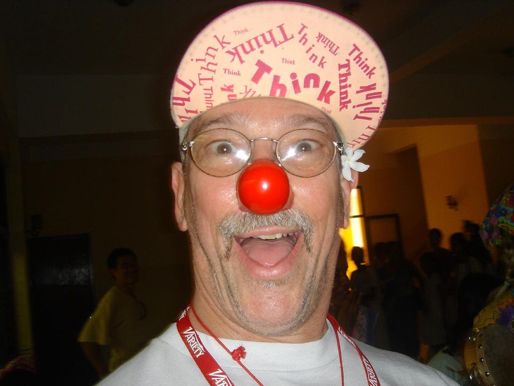 Patch Adams with trademark red nose