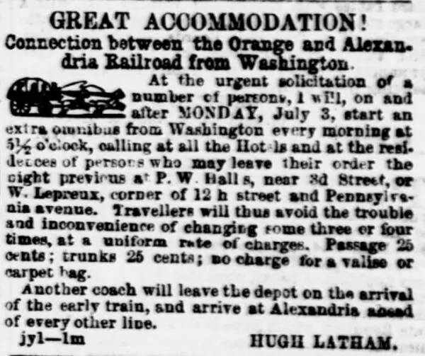 omnibus advertisement - July 5th, 1854