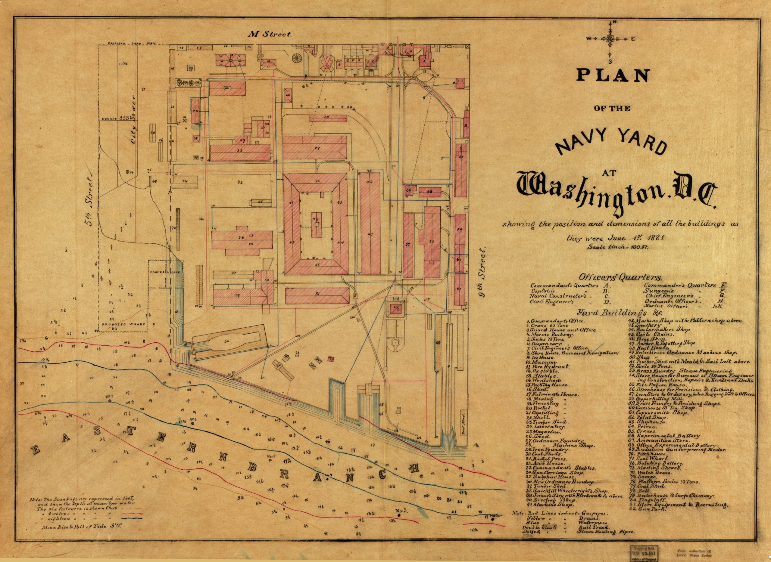 Plan of the Navy Yard at Washington, D.C. : showing the position and dimensions of all the buildings as they were June 1st 1881.