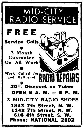 Mid-City Radio Service advertisement (1939)