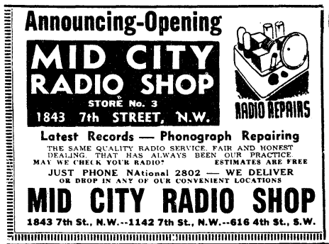 Mid-City Radio Shop advertisement (1939)