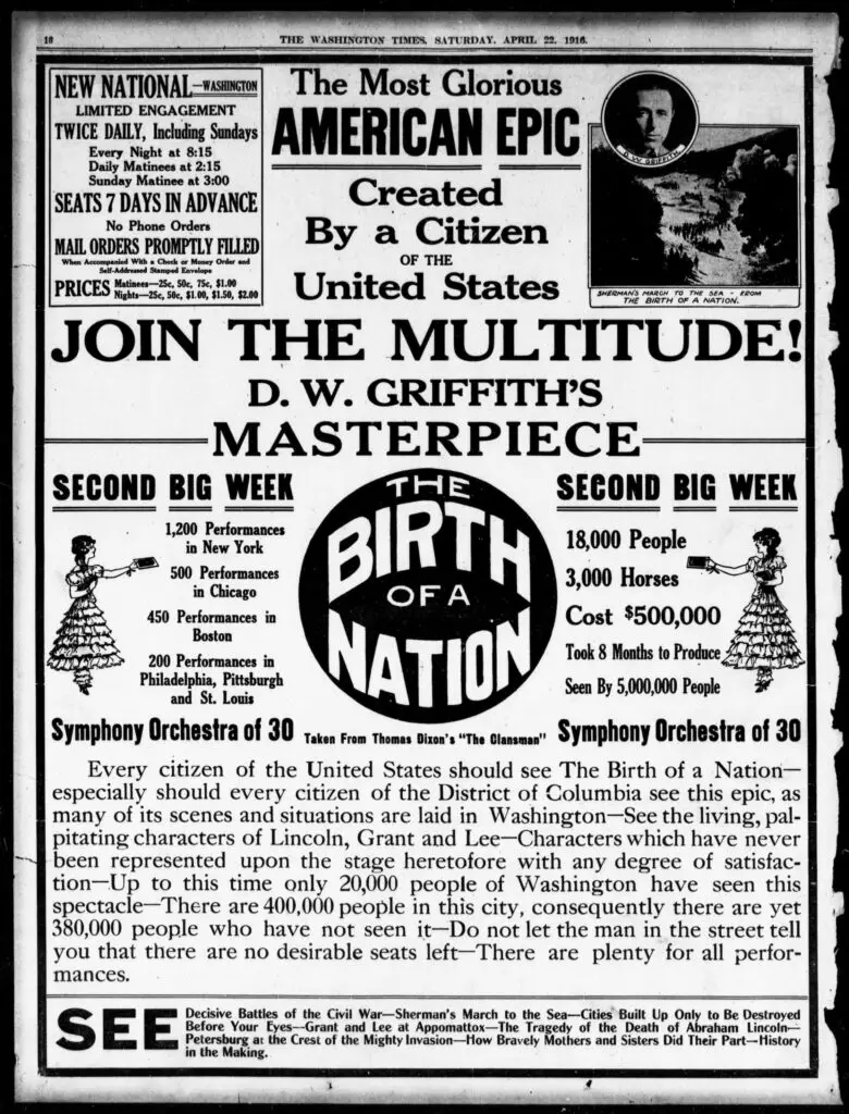 advertisement for The Birth of a Nation