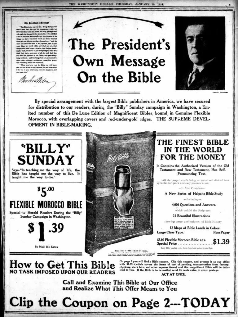 bible advertisement in the Washington Herald (January 10th, 1918)