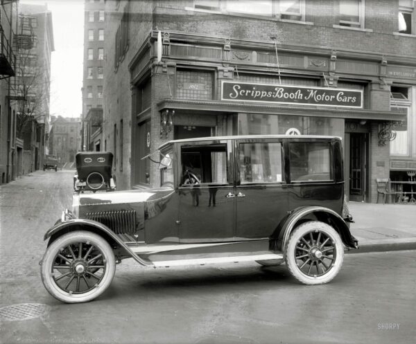 Washington, D.C, 1921. "Scripps-Booth Sales Co., 14th Street N.W." And one very shiny sedan. National Photo Company Collection glass negative.