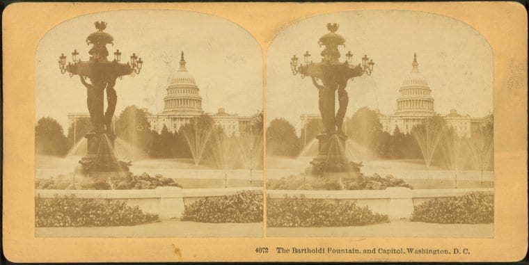 The Bartholdi Fountain and Capitol, Photographers Kilburn Brothers before 1927, via Wikipedia
