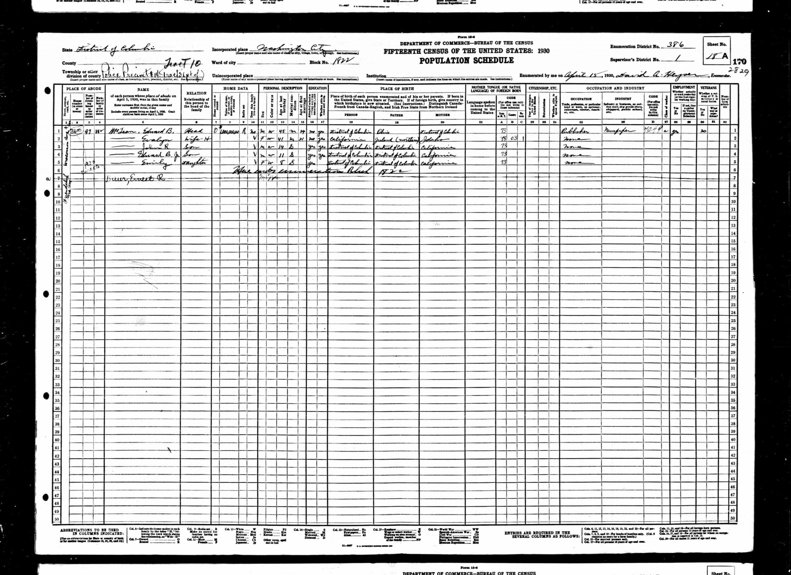 McLean family in the 1930 U.S. Census