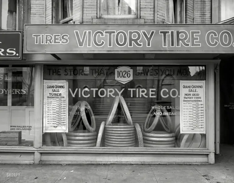 Washington, D.C., circa 1920. "Victory Tire Co., 14th Street N.W." Guaranteed 6,000 miles! National Photo Company glass negative.