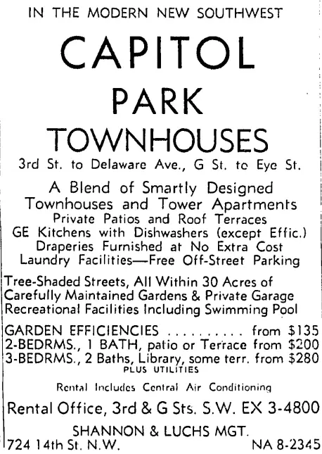 Capitol Park Townhouses advertisement