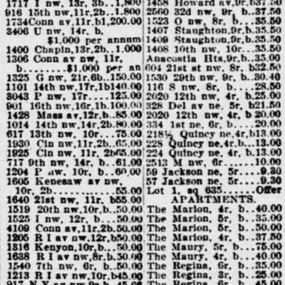 Evening Star homes for rent - August 4th, 1904