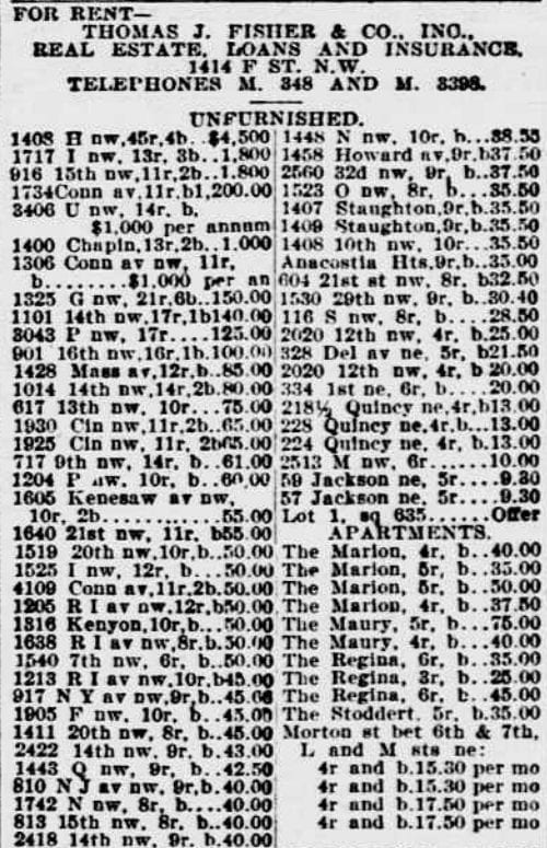 Evening Star homes for rent - August 4th, 1904