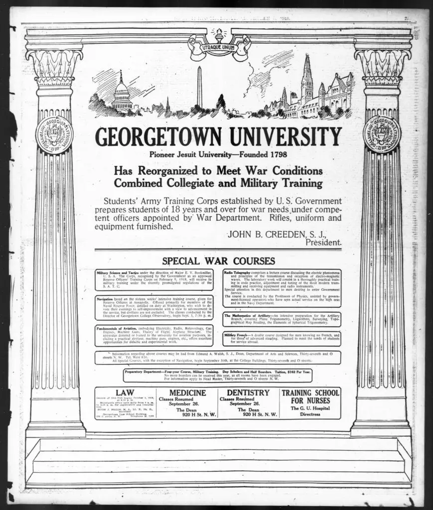 Georgetown University 1918 Advertisement