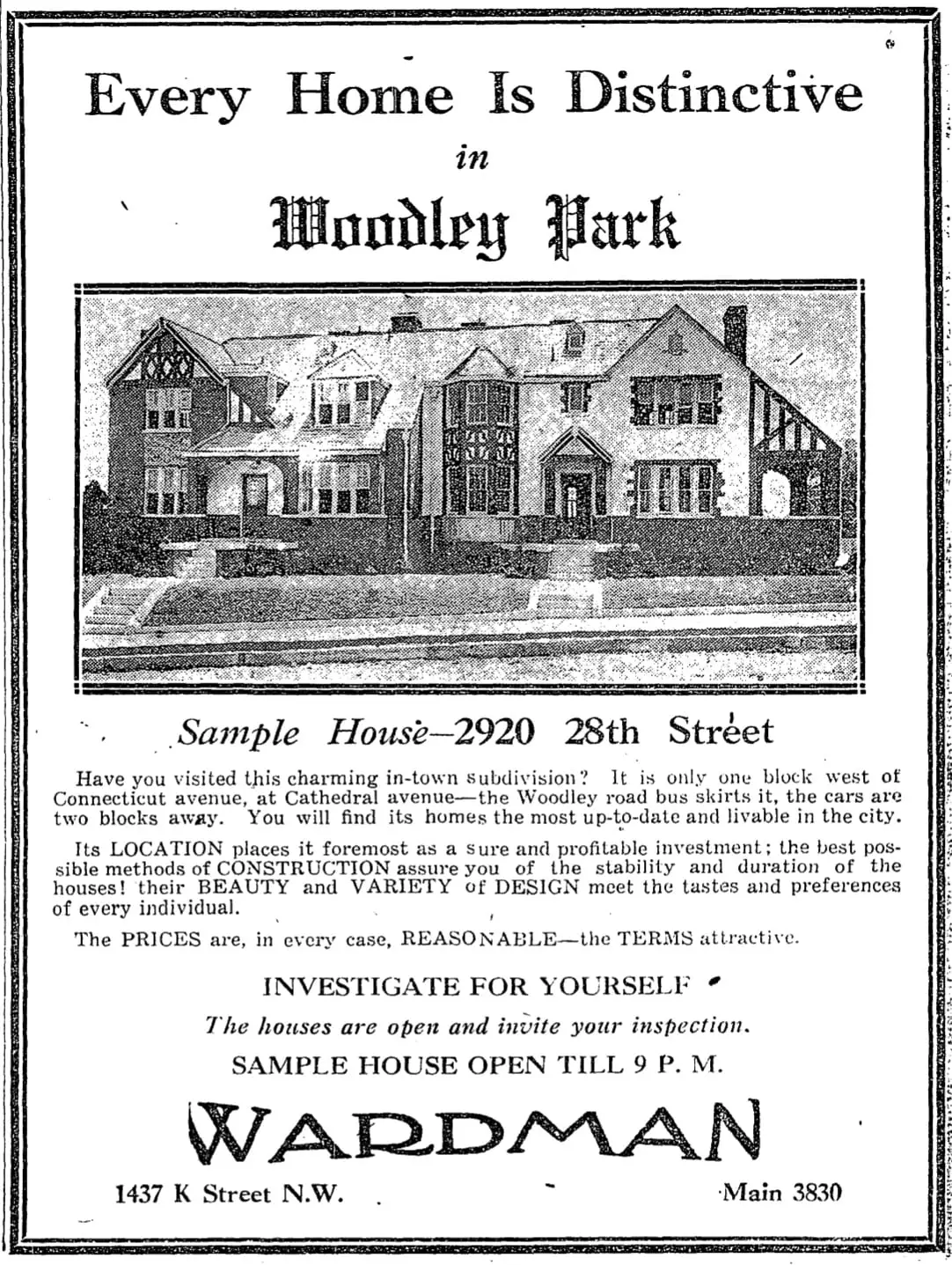 1928 Woodley Park advertisement
