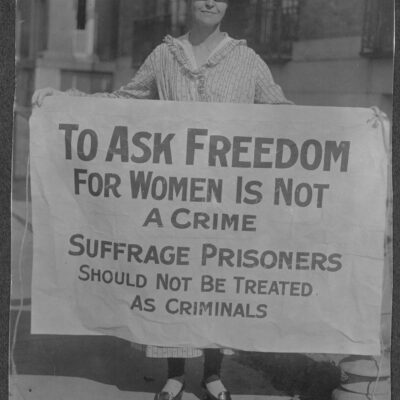 Mary Winsor (Penn.) '17 [holding Suffrage Prisoners banner]