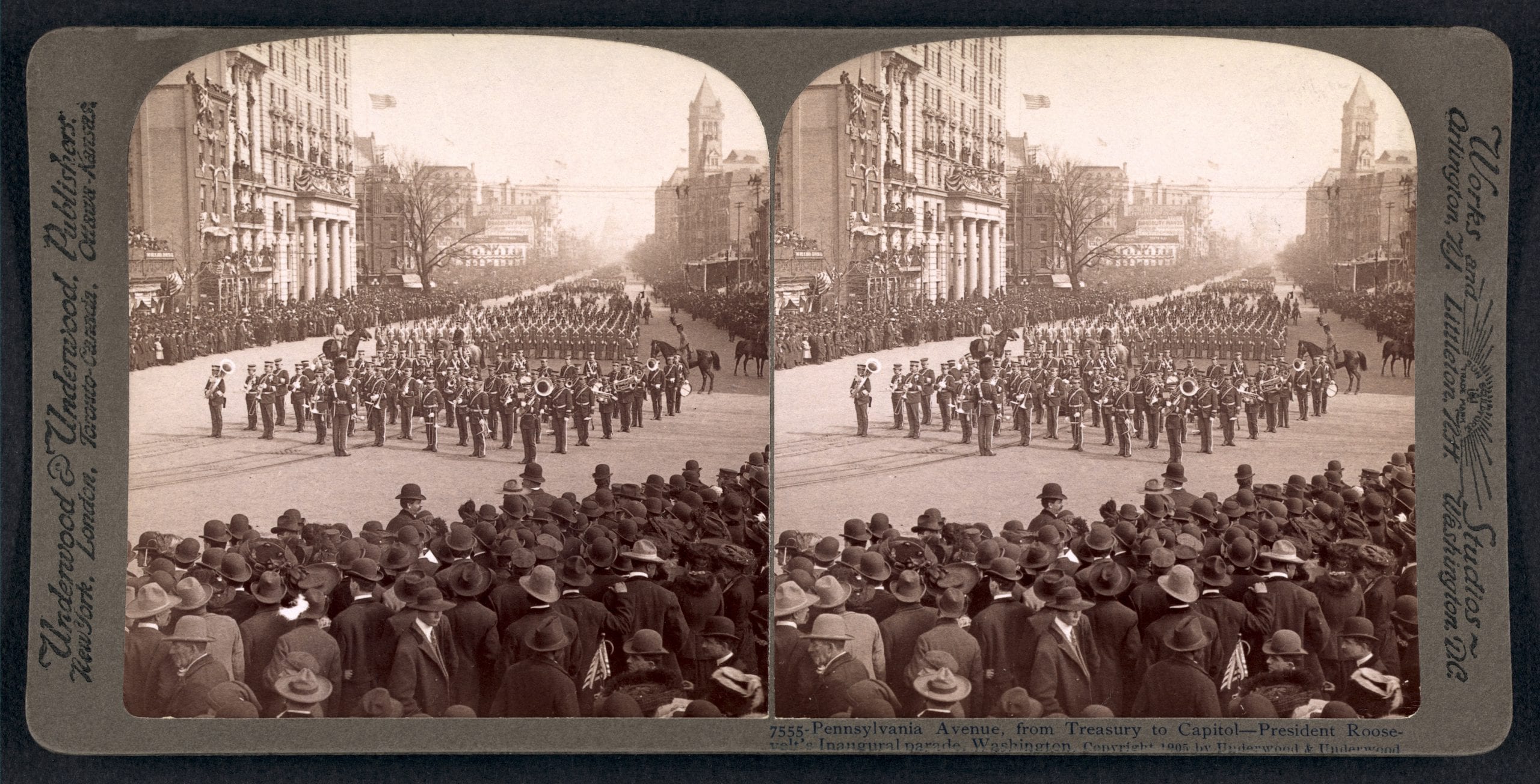 view down Pennsylvania Ave. in 1905 during Roosevelt's inauguration