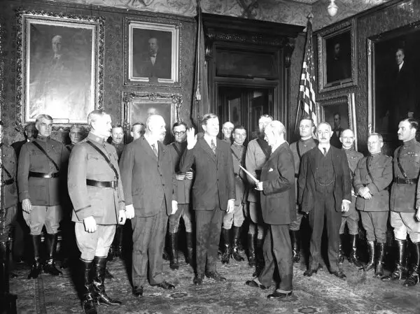 Swearing in of Dwight Davis as Assistant Secretary of War on March 5th, 1923