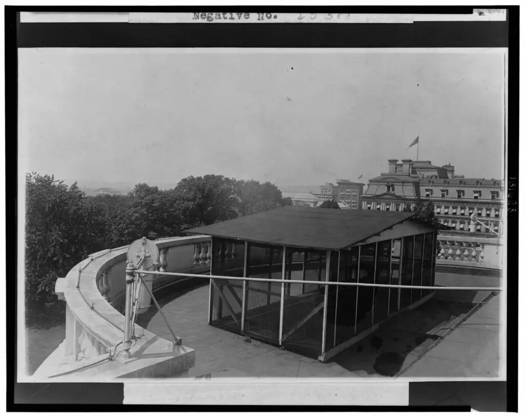 Sleeping porch on the roof of the White House Erected during the Taft Administration