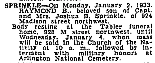 Washington Post obituaries - January 4th, 1933